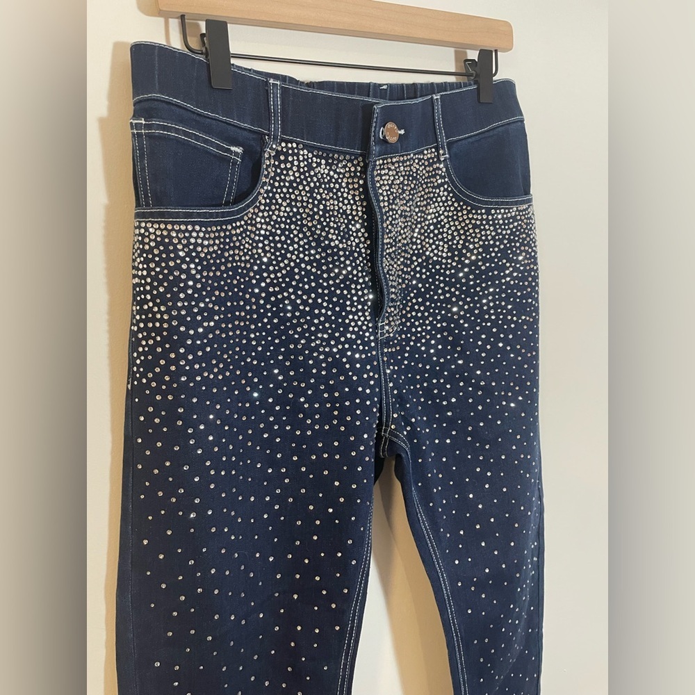 Orttu Ralph Jean Stones Jeans Med Rhinestone Blue $195 Casual Rave Party Holiday — image 6 of 8